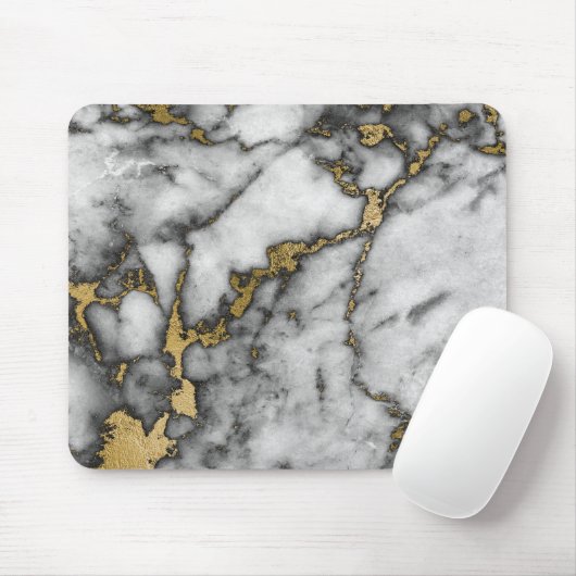 Minimal Schwarz-Grau-Schwarz-Gold-Weiß-Marmor Mousepad (Mit Mouse)