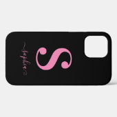 Minimal Schwarz mit rosa Monogramm-Skriptnamen Case-Mate iPhone Hülle (Rückseite (Horizontal))