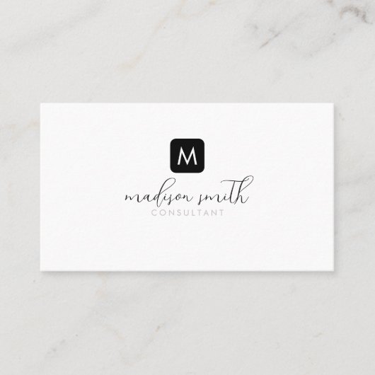 Minimal Schwarz Monogram Script Feminine Visitenkarte (Vorderseite)