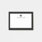Minimal Schwarz Silber gebürstetes Metal Monogramm Post-it Klebezettel (Vorderseite)