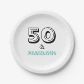 Minimal Schwarz Türkis Fabulous 50. Party Pappteller (Vorderseite)