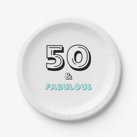 Minimal Schwarz Türkis Fabulous 50. Party Pappteller (Vorderseite)