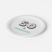 Minimal Schwarz Türkis Fabulous 50. Party Pappteller (Schrägansicht)
