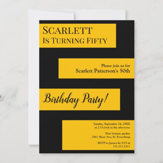Minimal Schwarz und Gold Elegant Chic 50. Geburtst Einladung (Vorderseite)