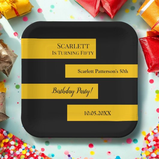 Minimal Schwarz und Gold Elegant Chic 50. Geburtst Pappteller