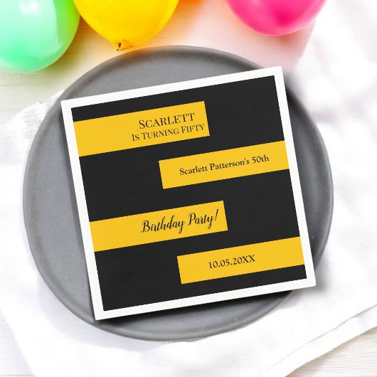 Minimal Schwarz und Gold Elegant Chic 50. Geburtst Serviette