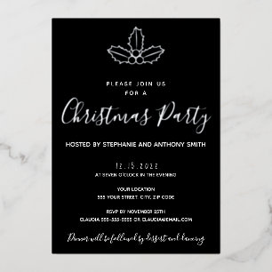 Minimal Schwarz und Gold Mistletoe Weihnachten Folieneinladung