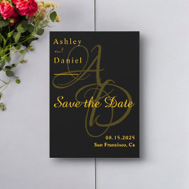 Minimal Schwarz und Gold Monogram Elegant Wedding Save The Date
