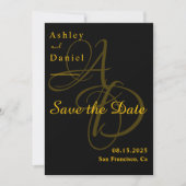 Minimal Schwarz und Gold Monogram Elegant Wedding Save The Date (Vorderseite)