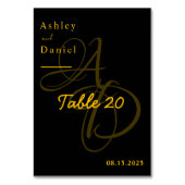 Minimal Schwarz und Gold Monogram Elegant Wedding Tischnummer (Vorderseite)