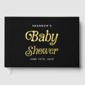 Minimal Schwarz und Gold Retro Baby Dusche Gästebuch (Vorderseite)