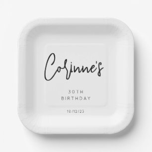 Minimal Schwarz und Weiß 30. Geburtstag Party Pappteller