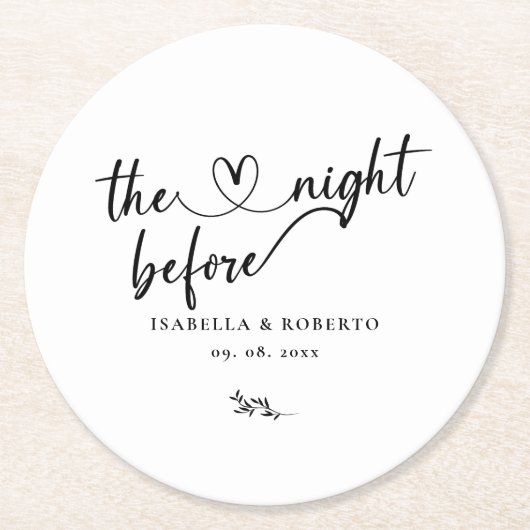 Minimal Schwarz und Weiß die Nacht vor Runder Pappuntersetzer (Vorderseite)