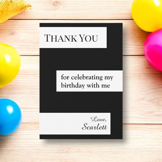 Minimal Schwarz und Weiß Elegante Chic Geburtstag Dankeskarte