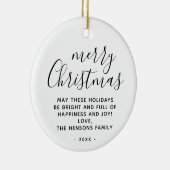 Minimal Schwarz und Weiß frohe Weihnachtsschrift Keramik Ornament (Rechts)