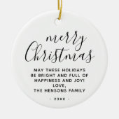 Minimal Schwarz und Weiß frohe Weihnachtsschrift Keramik Ornament (Vorne)
