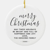 Minimal Schwarz und Weiß frohe Weihnachtsschrift Keramik Ornament (Hinten)