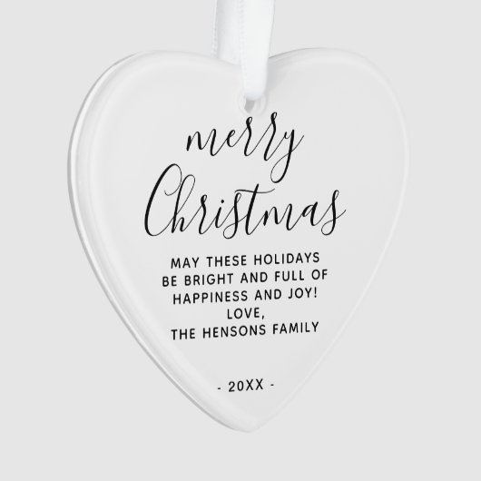 Minimal Schwarz und Weiß frohe Weihnachtsschrift Ornament (Vorderseite)