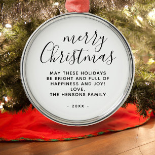 Minimal Schwarz und Weiß frohe Weihnachtsschrift Ornament Aus Metall