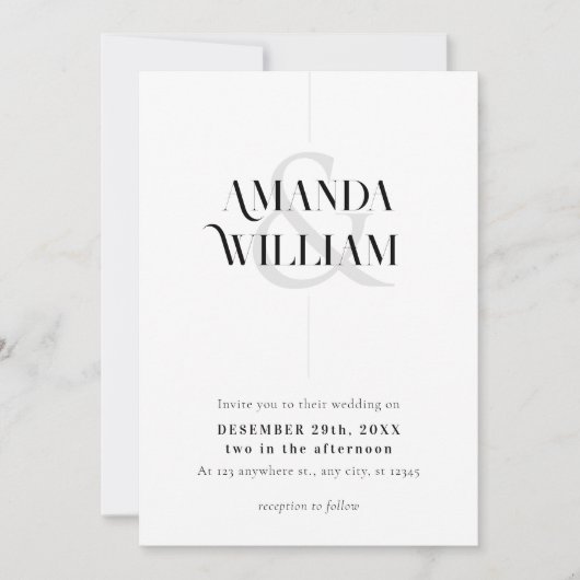 Minimal Schwarz und Weiß mit QR-Code Hochzeit Einladung (Vorderseite)