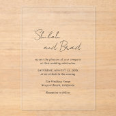 Minimal Schwarz und Weiß Moderne Elegante Hochzeit Acryleinladungen (Vorderseite)