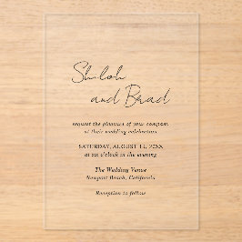 Minimal Schwarz und Weiß Moderne Elegante Hochzeit Acryleinladungen