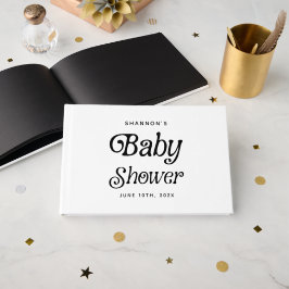 Minimal Schwarz und Weiß Retro Babydusche Gästebuch