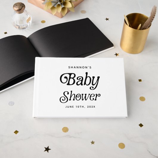 Minimal Schwarz und Weiß Retro Babydusche Gästebuch (Vorderseite Offen)