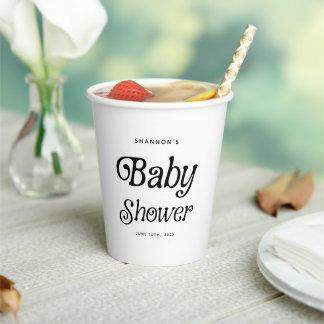 Minimal Schwarz und Weiß Retro Babydusche Pappbecher