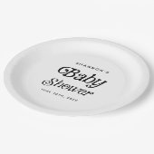 Minimal Schwarz und Weiß Retro Babydusche Pappteller (Schrägansicht)