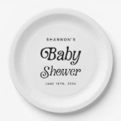 Minimal Schwarz und Weiß Retro Babydusche Pappteller (Vorderseite)