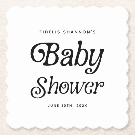 Minimal Schwarz und Weiß Retro Babydusche Untersetzer (Vorderseite)