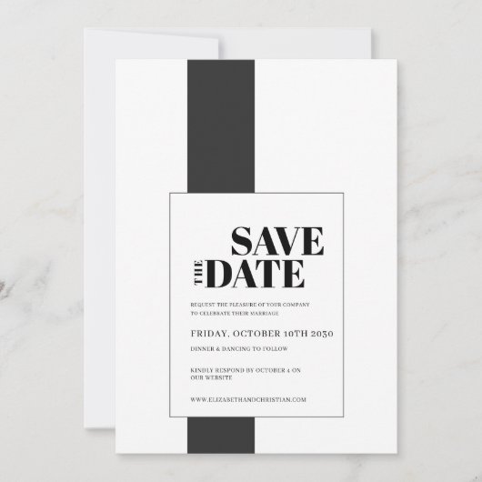 Minimal Schwarz und Weiß Save The Date (Vorderseite)