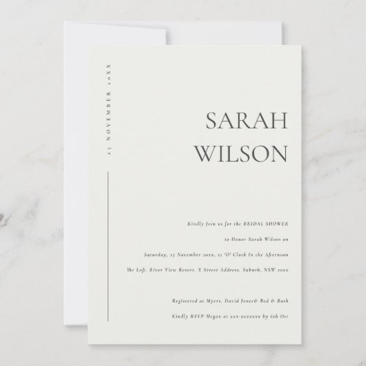 MINIMAL SCHWARZ- UND WEISSTYPOGRAFISCHES BRAUTPART EINLADUNG (Vorderseite)