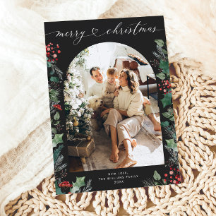 Minimal Schwarz-weiß 1 Foto Arch Weihnachtskarte Feiertagskarte