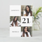 Minimal Schwarz/Weiß 3 Foto 21. Geburtstag Einladung (Stehend Vorderseite)