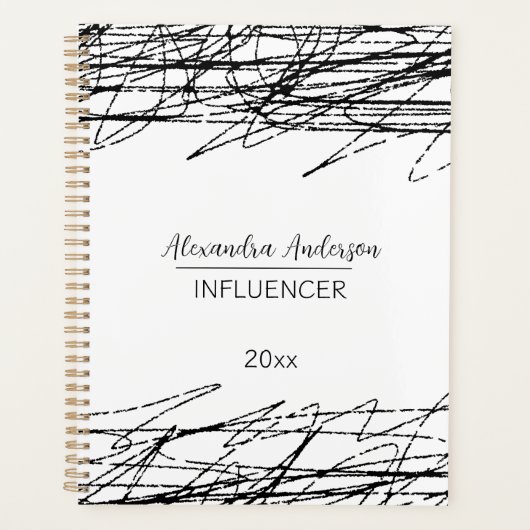 Minimal Schwarz-Weiß-Abstrakte Schrift Planer (Vorderseite)