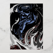 Minimal Schwarz-weiß Blue Abstrakt Wedding Silver Folieneinladung (Rückseite)