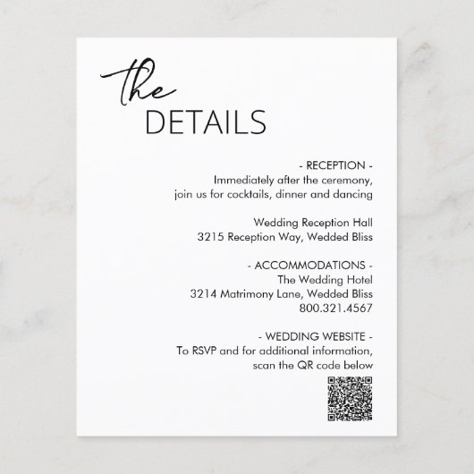 Minimal Schwarz-Weiß-Budget Hochzeit Einladung (Rückseite)