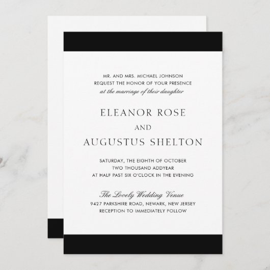 Minimal Schwarz-weiß Classic Elegant Moderne Hochz Einladung (Vorne/Hinten)