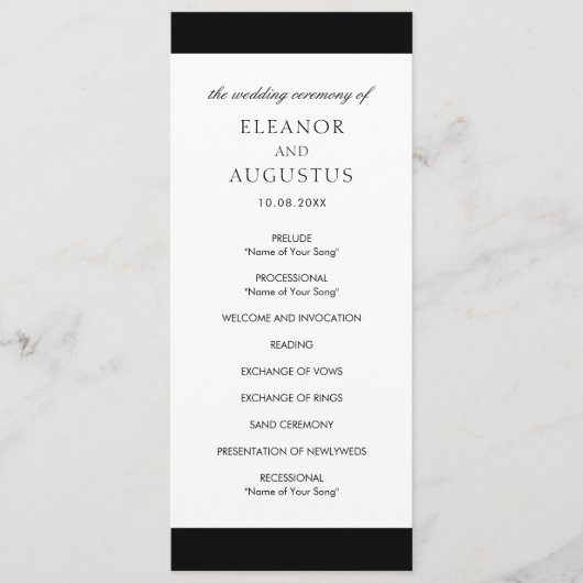 Minimal Schwarz-weiß Classic Elegant Moderne Hochz Programm (Vorderseite)