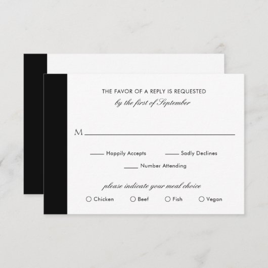 Minimal Schwarz-weiß Classic Elegant Moderne Hochz RSVP Karte (Vorne/Hinten)