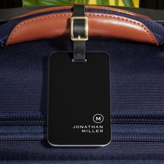 Minimal Schwarz-weiß Classic Mit Monogramm Gepäckanhänger (Vorderseite Insitu 2)