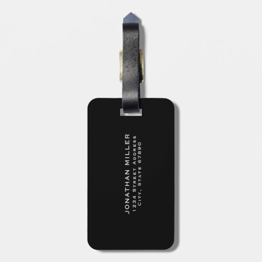 Minimal Schwarz-weiß Classic Mit Monogramm Gepäckanhänger (Rückseite vertikal)