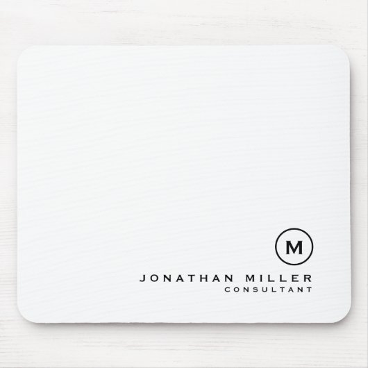 Minimal Schwarz-weiß Classic Mit Monogramm Mousepad (Vorne)