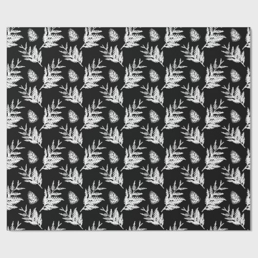 Minimal Schwarz & Weiß Festival Zedernholz Leaf Pi Geschenkpapier (Flach)