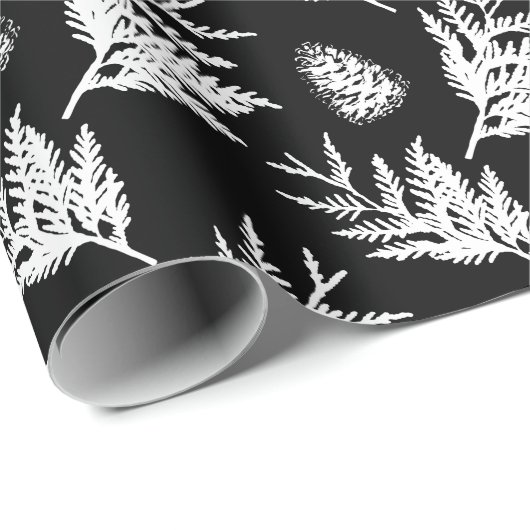 Minimal Schwarz & Weiß Festival Zedernholz Leaf Pi Geschenkpapier (Rolleneckpunkt)
