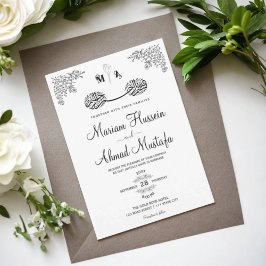 Minimal Schwarz & Weiß Floral Islamische Nikah Wed Einladung