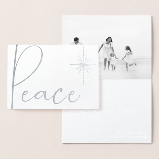 Minimal Schwarz & Weiß Foto Weihnachtskarte Friede Folienkarte (Anzeige)