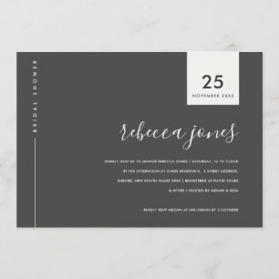 MINIMAL SCHWARZ-WEISS GRAUTYPOGRAFISCHES BRAUTPART EINLADUNG
